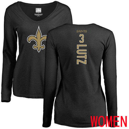 New Orleans Saints Black Women Wil Lutz Backer Slim Fit NFL Football #3 Long Sleeve T Shirt